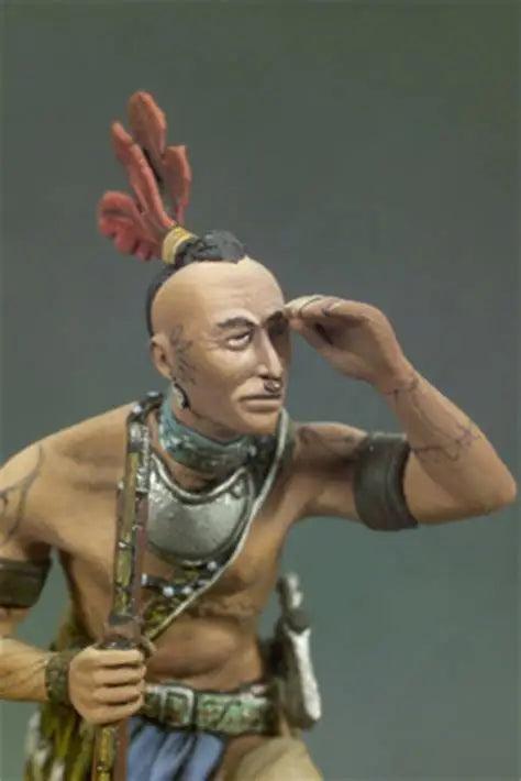 1/32 Tribal Barbarian with Red Feathered Headdress, Resin Model Figure Kit, Fantasy Theme, Unassembled and Unpainted