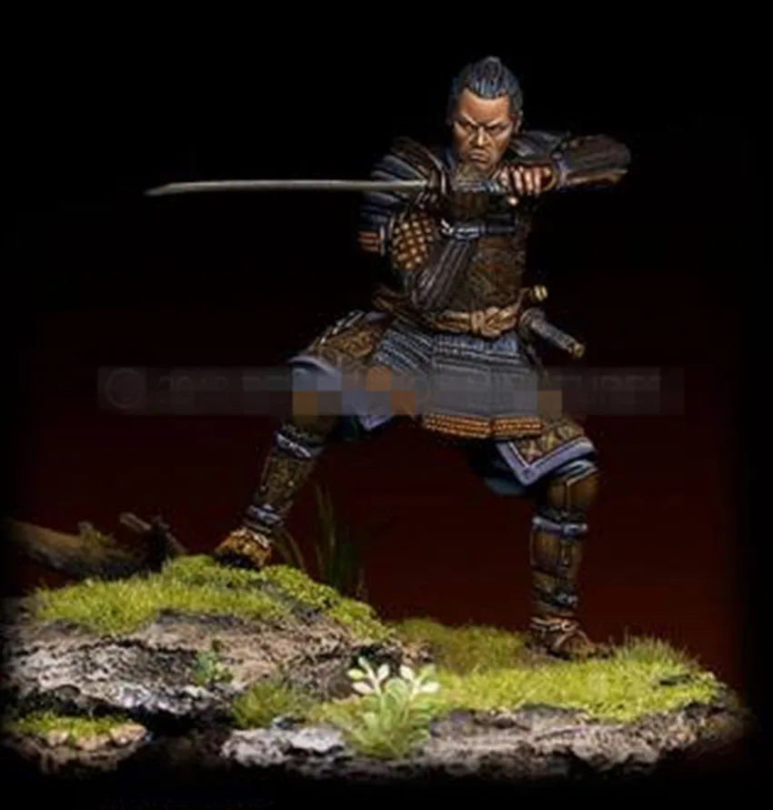 1/24 Medieval Japanese Samurai in Ornate Armor Striking with Katana, Resin Model Figure Kit, Unassembled and Unpainted