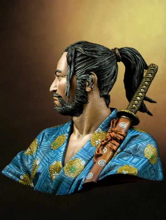1/10 Medieval Japanese Daimyo in Blue Crested Robe, Resin Model Bust Kit, Unassembled and Unpainted