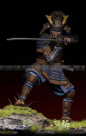 1/24 Medieval Japanese Samurai in Ornate Armor Striking with Katana, Resin Model Figure Kit, Unassembled and Unpainted