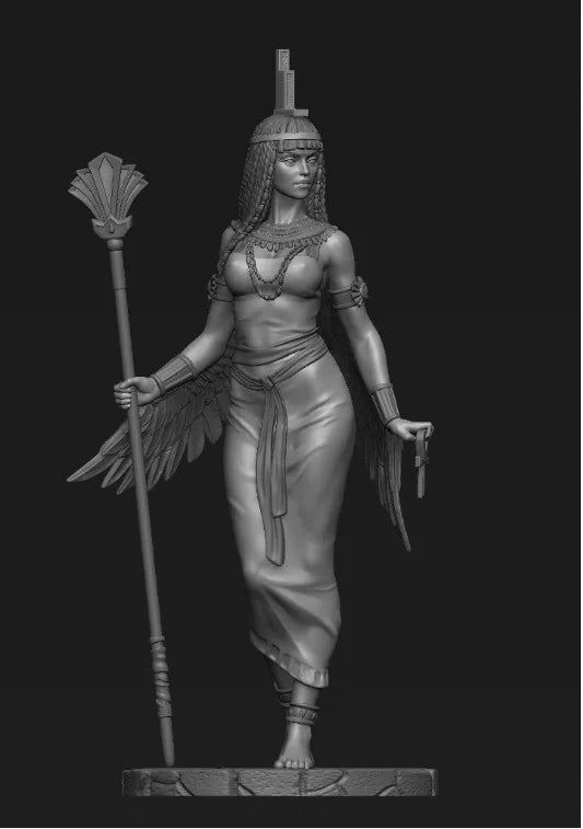 1/24 Winged Egyptian Goddess in Nemes Crown with Scepter, Resin Model Figure Kit, Fantasy Theme, Unassembled and Unpainted