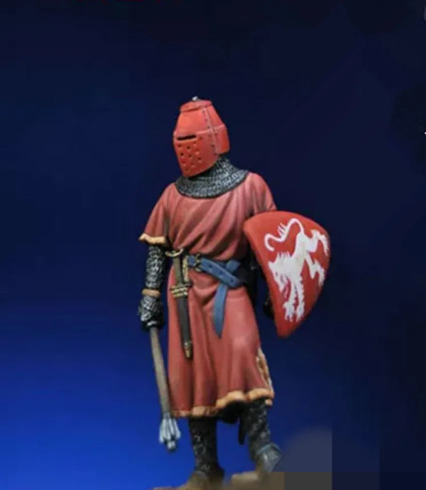 1/32 Medieval Red Surcoat Knight with Heraldic Shield, Resin Model Figure Kit, Unassembled and Unpainted