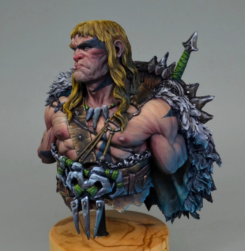 Spiked Barbarian Warrior with Long Blonde Hair, Resin Model Bust Kit, Fantasy Theme, Unassembled and Unpainted