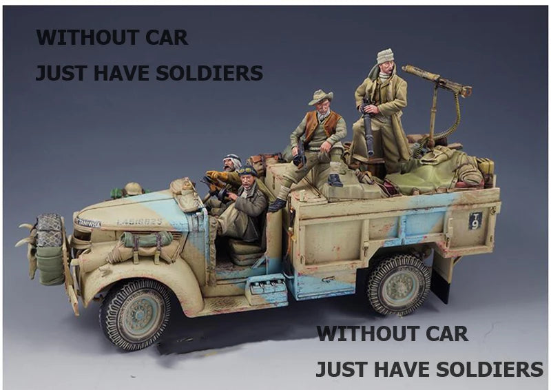 1/35 WWII Long Range Desert Patrol, 4 Figures, Resin Model Vehicle Kit, Unassembled and Unpainted