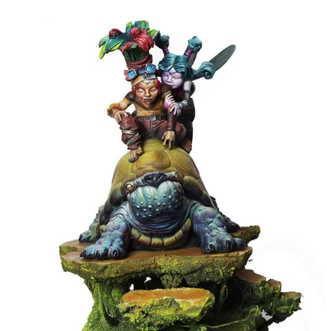 1/24 Medieval Fantasy Knight with Child on Tortoise, 3 Figures, Resin Model Figure Kit, Unassembled and Unpainted