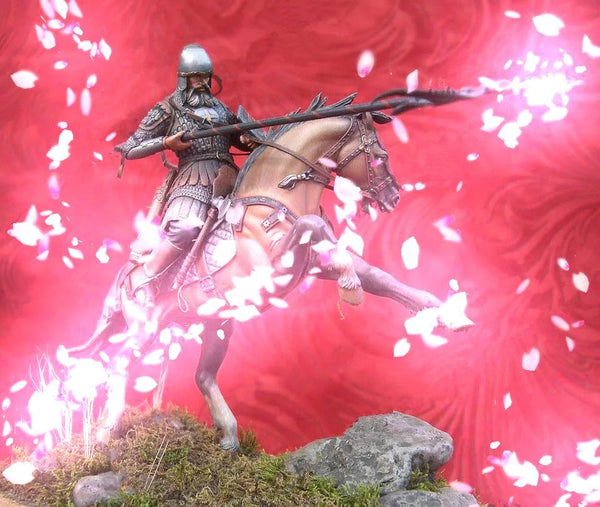 1/32 Medieval Bearded Lancer on Rearing Horse, Resin Model Figure Kit, Unassembled and Unpainted