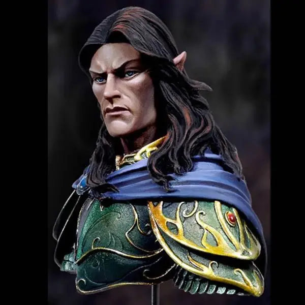 1/10 Elven Lord in Gold-Trimmed Armor and Blue Cloak, Resin Model Bust Kit, Fantasy Theme, Unassembled and Unpainted