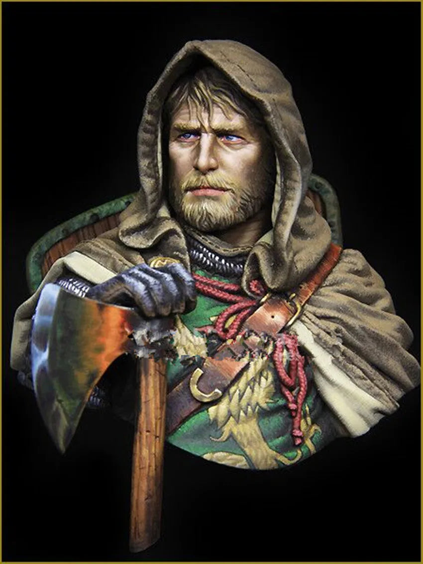 1/10 Hooded Warrior with Golden Lion Heraldry, Resin Model Bust Kit, Fantasy Theme, Unassembled and Unpainted