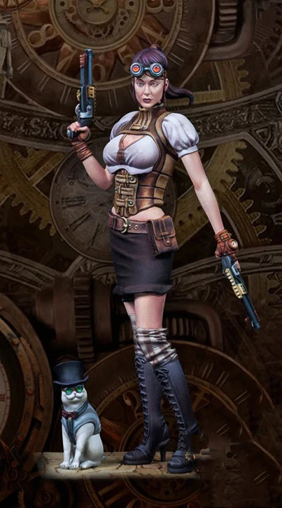 35mm Gunslinger with Twin Pistols and Cat, Resin Model Figure Kit, Fantasy Theme, Unassembled and Unpainted