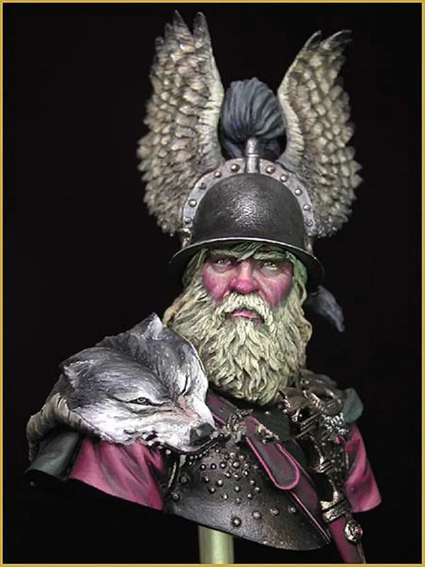 1/10 Medieval Winged Helmet Barbarian with Wolf Companion, Resin Model Bust Kit, Unassembled and Unpainted