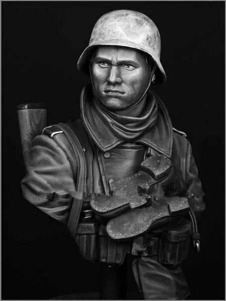1/10 WWII German Infantry with Ammunition Bandolier, Resin Model Bust Kit, Unassembled and Unpainted