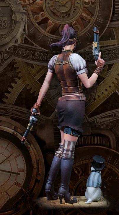 35mm Gunslinger with Twin Pistols and Cat, Resin Model Figure Kit, Fantasy Theme, Unassembled and Unpainted