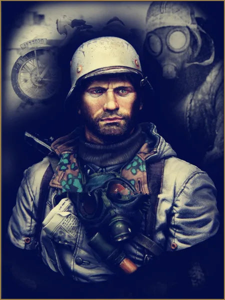 1/10 Modern German Infantryman with Spiked Helmet, Resin Model Bust Kit, Unassembled and Unpainted
