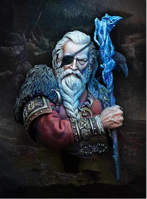 1/10 Armored Wizard with Crystal-Tipped Staff, Resin Model Bust Kit, Fantasy Theme, Unassembled and Unpainted