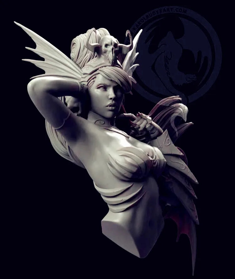 1/10 Female Fantasy with Skull Motif, Resin Model Bust Kit, Fantasy Theme, Unassembled and Unpainted