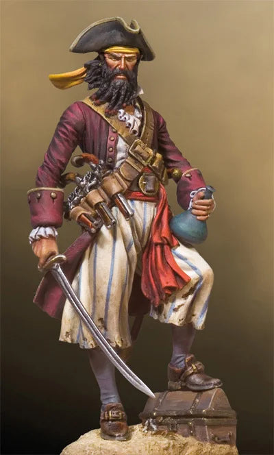 54mm Pirate Captain Blackbeard, Resin Model Figure Kit, Historical Theme, Unassembled and Unpainted