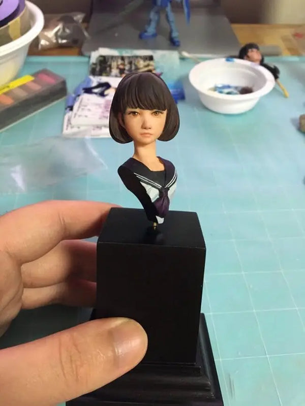 1/10 Female with Dark Bob and High Collar, Resin Model Bust Kit, Anime Theme, Unassembled and Unpainted