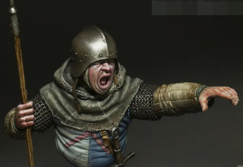 1/10 Medieval Soldier Shouting with Spear, Resin Model Bust Kit, Unassembled and Unpainted
