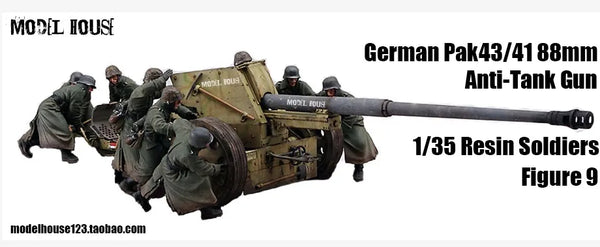 1/35 WWII German Pak43/41 88mm Anti-Tank Gun Crew, 9 Figures, Resin Model Figure Kit, Unassembled and Unpainted
