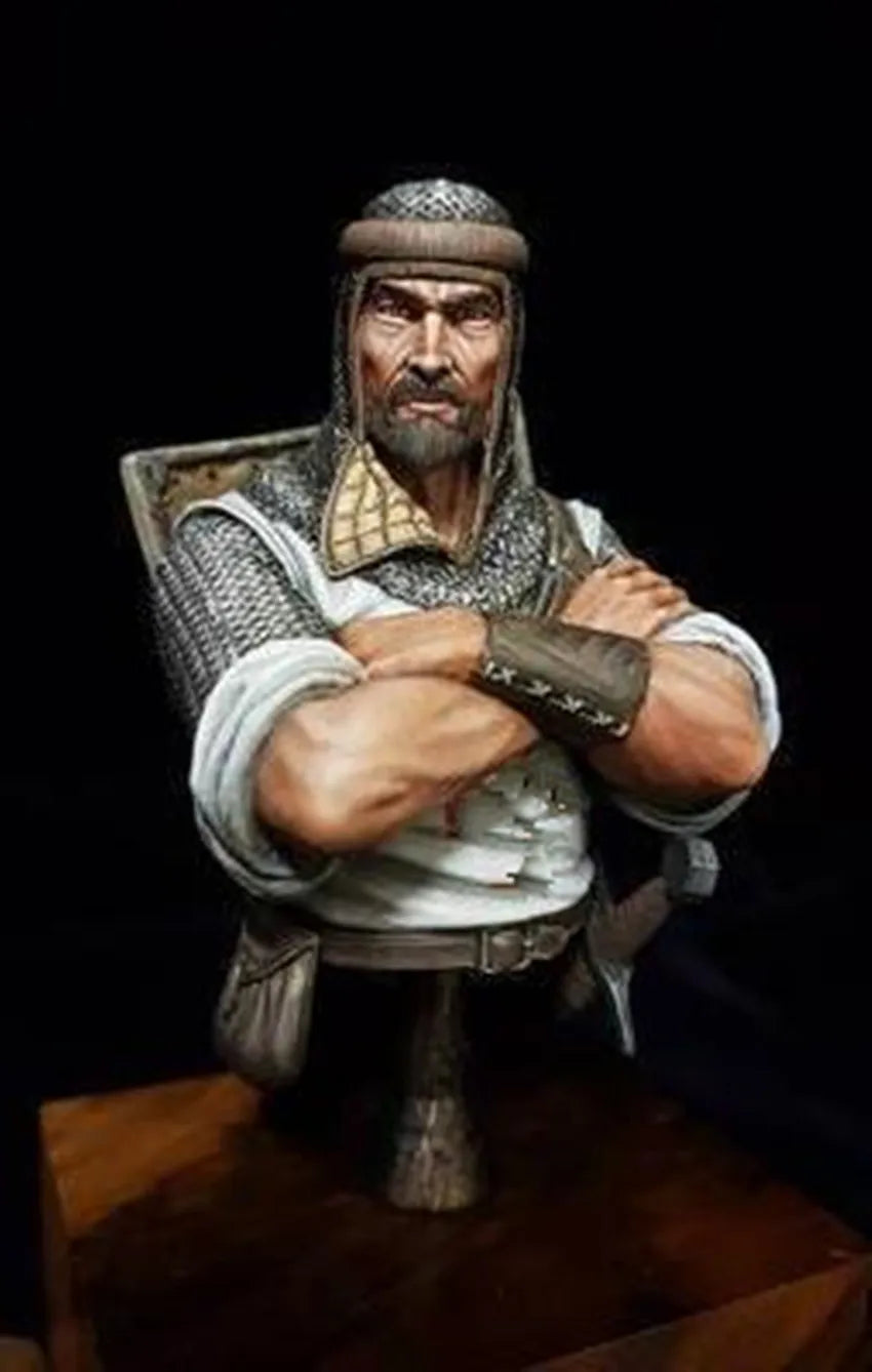 1/9 Medieval Warrior in Helm with Crossed Arms, Resin Model Bust Kit, Unassembled and Unpainted
