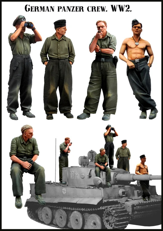 1/35 WWII German Tiger Tank Crew, 9 Figures, Resin Model Figure Kit, Unassembled and Unpainted