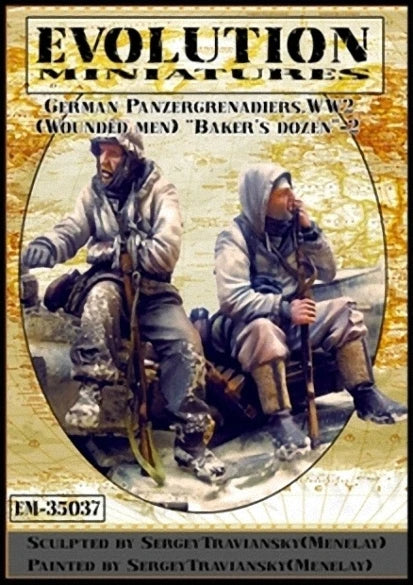 1/35 WWII German Panzergrenadiers Wounded, 2 Figures, Resin Model Figure Kit, Unassembled and Unpainted