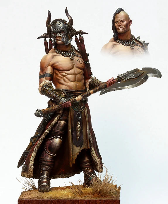 1/24 Horned Barbarian with Battle Axe, Resin Model Figure Kit, Fantasy Theme, Unassembled and Unpainted
