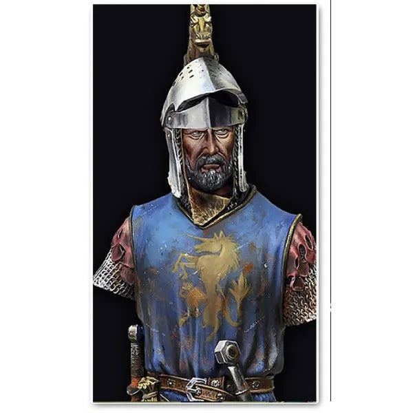 1/12 Medieval Knight in Blue Surcoat with Golden Lion, Resin Model Bust Kit, Unassembled and Unpainted