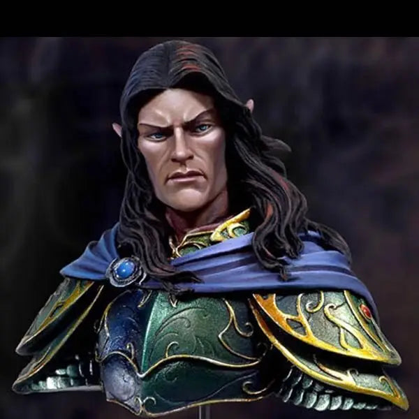 1/10 Elven Lord in Gold-Trimmed Armor and Blue Cloak, Resin Model Bust Kit, Fantasy Theme, Unassembled and Unpainted