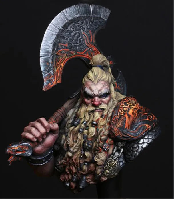 1/10 Bearded Dwarf Axeman with Crescent Helm, Resin Model Bust Kit, Fantasy Theme, Unassembled and Unpainted