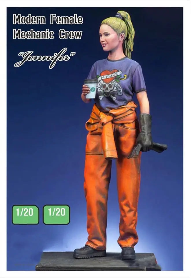 1/20 Blonde Female Mechanic in Orange Cargo Pants, Resin Model Figure Kit, Sci-Fi Theme, Unassembled and Unpainted