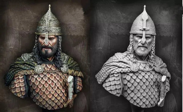 1/10 Medieval Norse Warrior in Scaled Armor with Spiked Helmet, Resin Model Bust Kit, Unassembled and Unpainted
