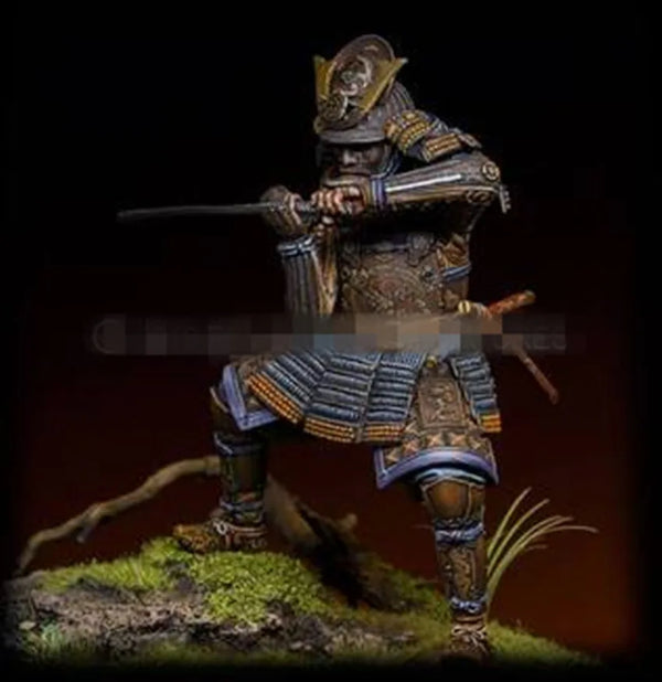 1/24 Medieval Japanese Samurai in Ornate Armor Striking with Katana, Resin Model Figure Kit, Unassembled and Unpainted