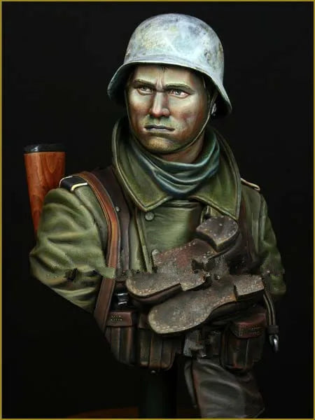 1/10 WWII German Infantry with Ammunition Bandolier, Resin Model Bust Kit, Unassembled and Unpainted