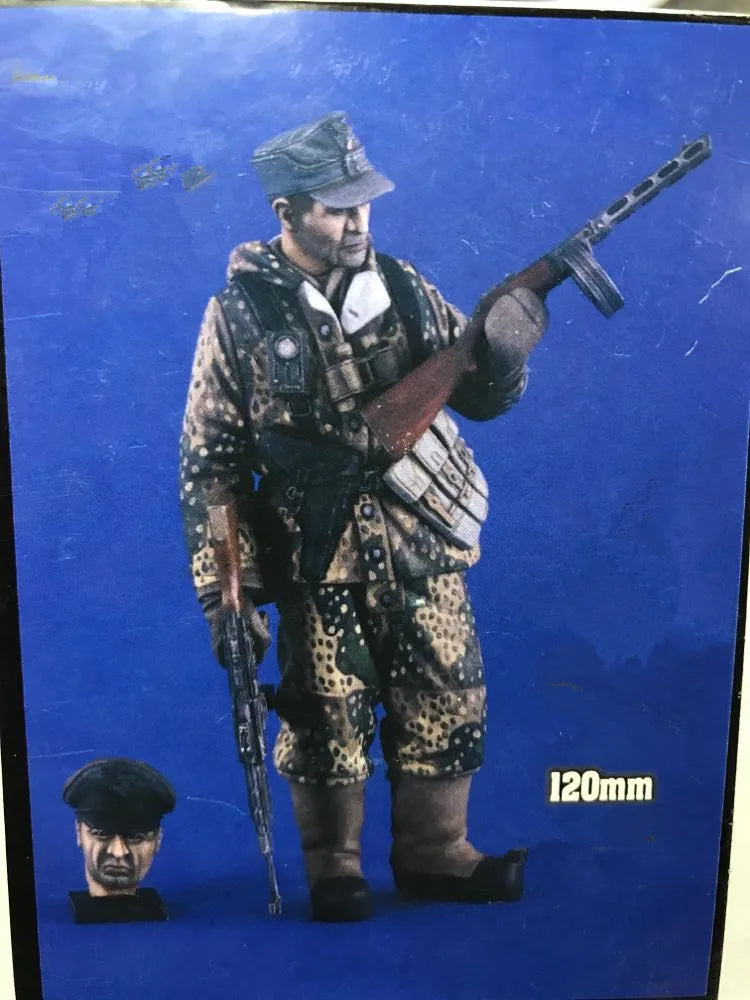 120mm WWII German Machine Gunner in Camouflage, Resin Model Figure Kit, Unassembled and Unpainted
