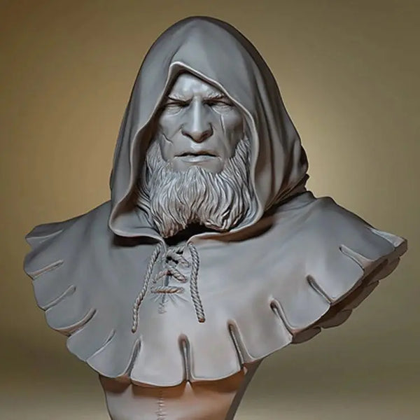 1/10 Bearded Wizard in Hooded Robe, Resin Model Bust Kit, Fantasy Theme, Unassembled and Unpainted