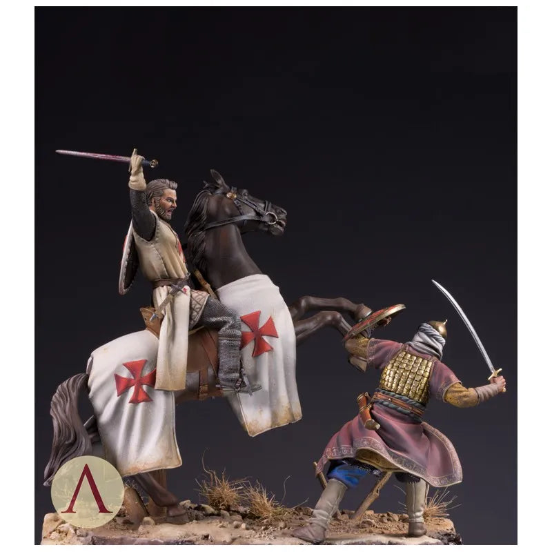 1/24 Medieval Templar Knights, 3 Figures, Resin Model Diorama Kit, Unassembled and Unpainted
