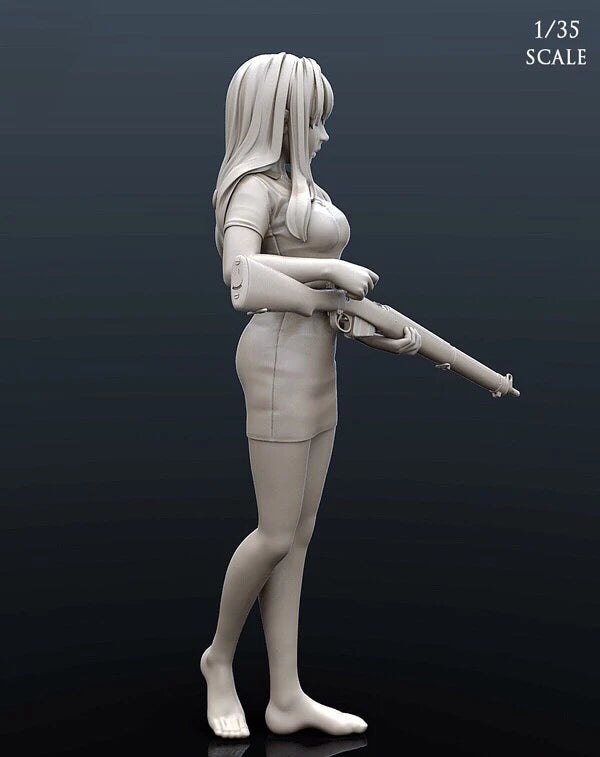 1/35 Female Character with Rifle, Resin Model Figure Kit, Anime Theme, Unassembled and Unpainted