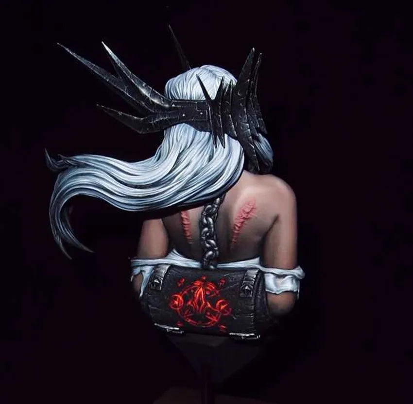 1/10 White-Haired Demon Sorceress with Horns, Resin Model Bust Kit, Fantasy Theme, Unassembled and Unpainted