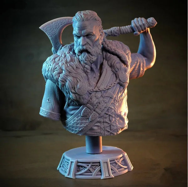 Horned Barbarian with Double-Headed Axe, Resin Model Bust Kit, Fantasy Theme, Unassembled and Unpainted