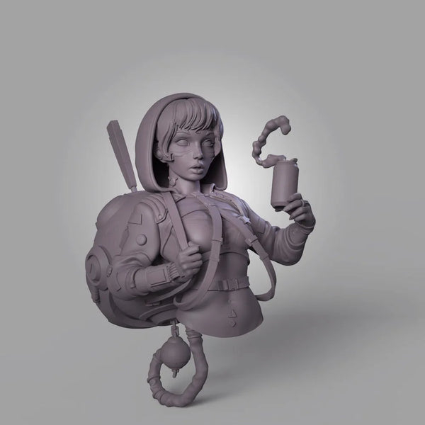 1/10 Female Warrior in Tactical Armor with Wrench, Resin Model Bust Kit, Anime Theme, Unassembled and Unpainted