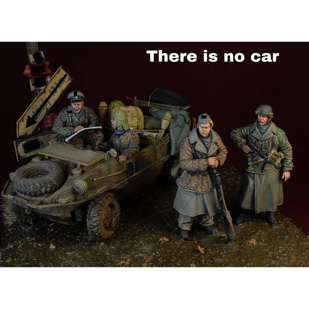 1/35 WWII German Soldiers & Kübelwagen, 6 Figures, Resin Model Figure Kit, Unassembled and Unpainted