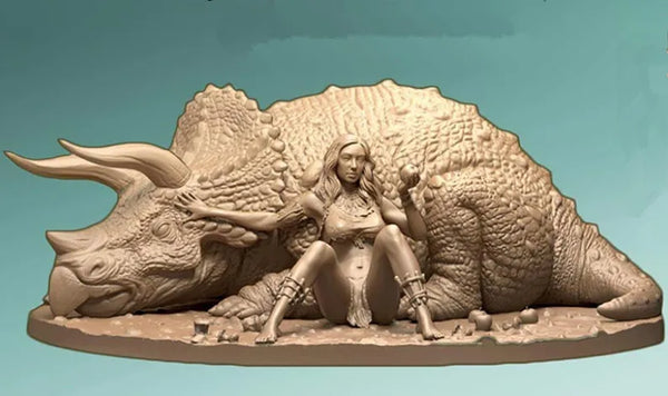 1/24 Triceratops, 2 Figures, Resin Model Creature Kit, Fantasy Theme, Unassembled and Unpainted