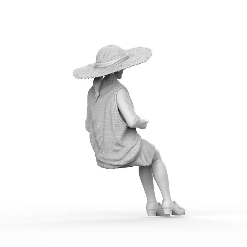 1/24 1940s Woman in Wide-Brimmed Hat Seated, Resin Model Figure Kit, Unassembled and Unpainted
