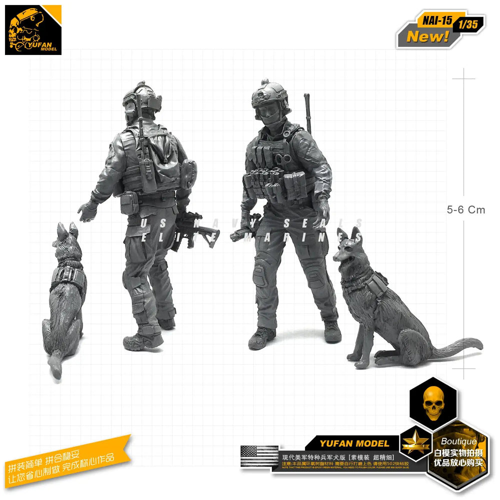 1/35 Modern US Special Forces with Dogs, 7 Figures, Resin Model Figure Kit, Unassembled and Unpainted