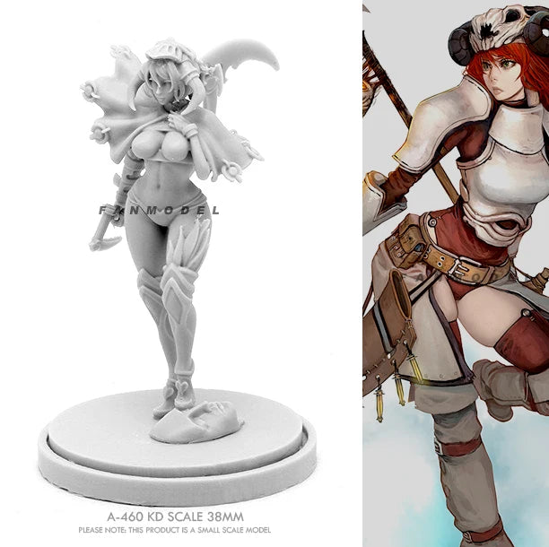 38mm Sellsword with Polearm and Leather Armor, Resin Model Figure Kit, Fantasy Theme, Unassembled and Unpainted