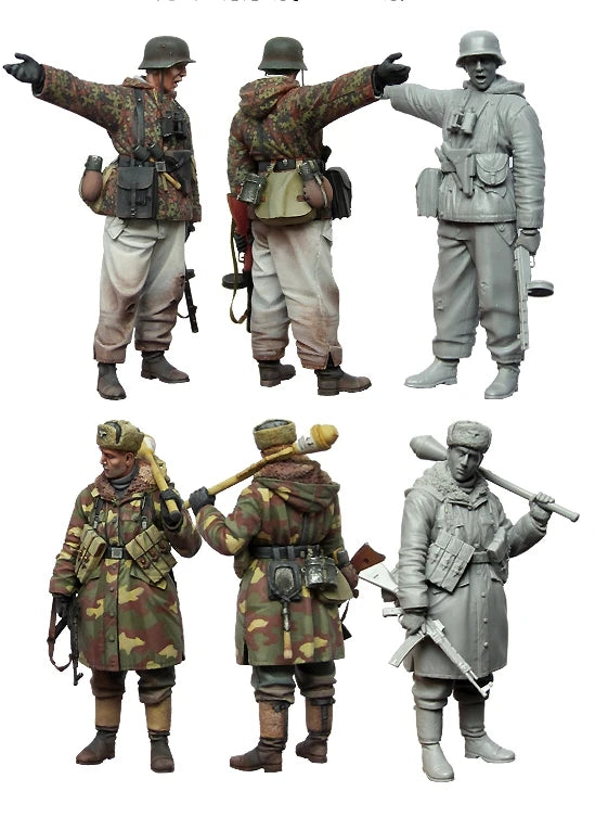 1/35 WWII German Anti-Tank Soldiers, 6 Figures, Resin Model Figure Kit, Unassembled and Unpainted
