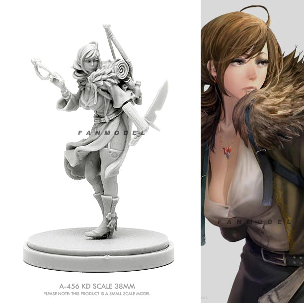 38mm Long-Haired Female Warrior with Curved Blade Lunging, Resin Model Figure Kit, Fantasy Theme, Unassembled and Unpainted