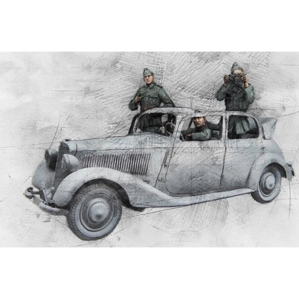 1/35 WWII German Infantry with Kübelwagen, 11 Figures, Resin Model Diorama Kit, Unassembled and Unpainted