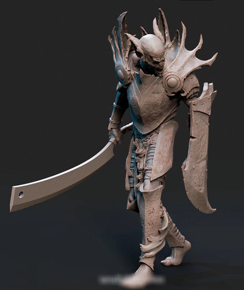 75mm Spiral-Horned Demon Warrior with Scimitar, Resin Model Figure Kit, Fantasy Theme, Unassembled and Unpainted